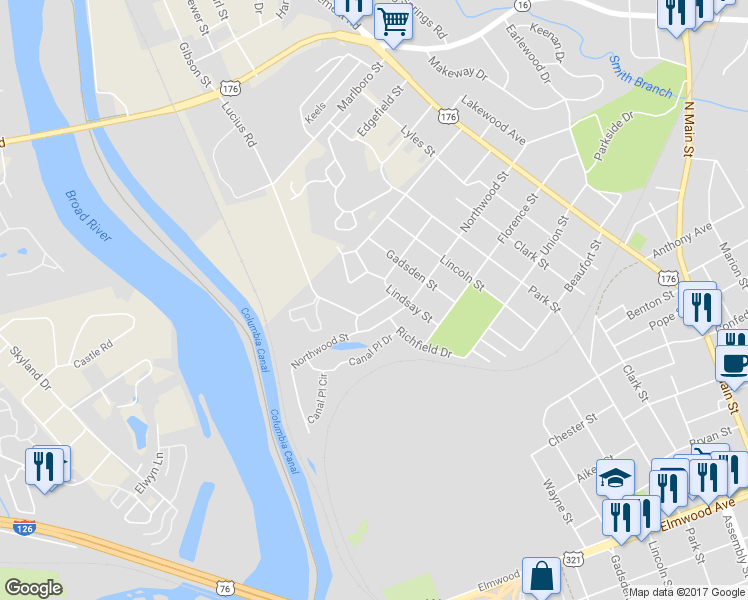 map of restaurants, bars, coffee shops, grocery stores, and more near 523 Lucius Road in Columbia