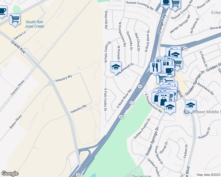 map of restaurants, bars, coffee shops, grocery stores, and more near 214 Eagle Nest Drive in Diamond Bar