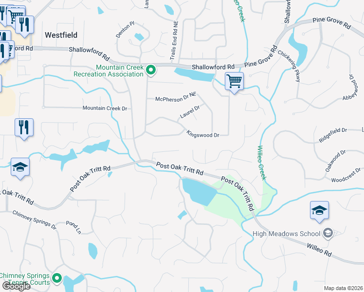 map of restaurants, bars, coffee shops, grocery stores, and more near 4911 Sturbridge Crescent in Roswell