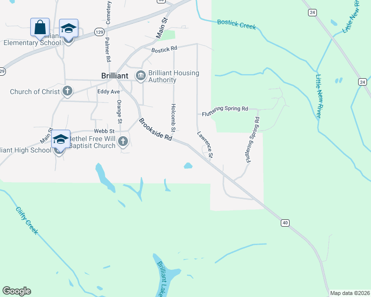 map of restaurants, bars, coffee shops, grocery stores, and more near 3457 Brookside Road in Brilliant