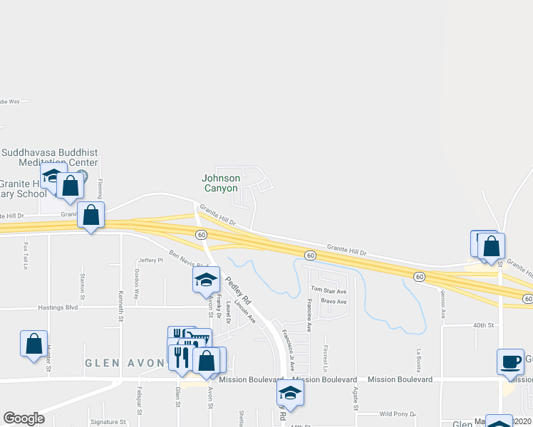 map of restaurants, bars, coffee shops, grocery stores, and more near 3750 Quartz Canyon Road in Riverside