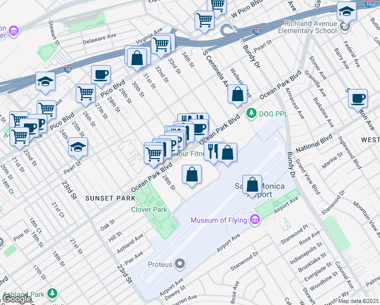 map of restaurants, bars, coffee shops, grocery stores, and more near 3014 Ocean Front in Santa Monica