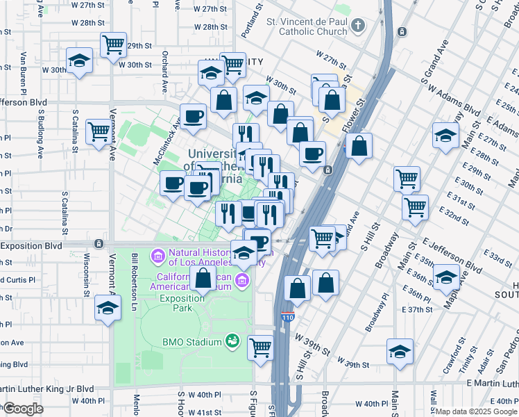 map of restaurants, bars, coffee shops, grocery stores, and more near in Los Angeles