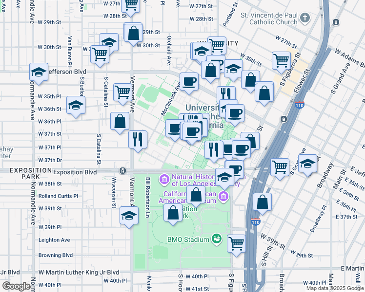 map of restaurants, bars, coffee shops, grocery stores, and more near 854 Downey Way in Los Angeles