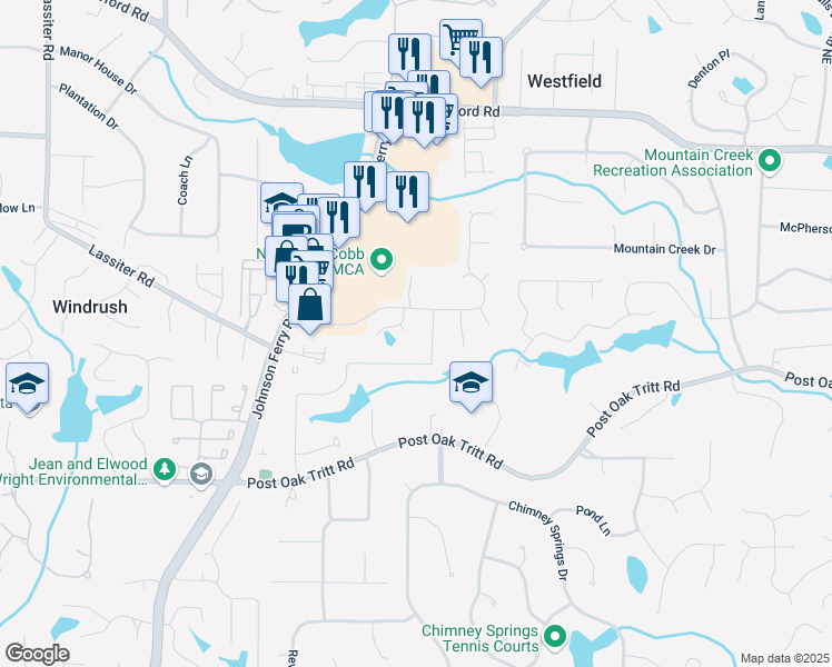 map of restaurants, bars, coffee shops, grocery stores, and more near 2990 Byrons Green Court Northeast in Marietta