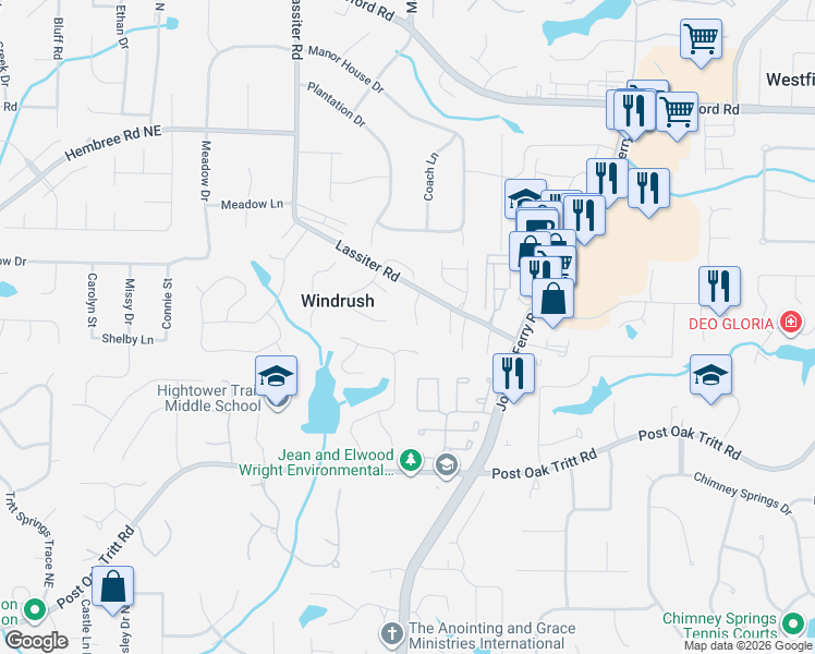 map of restaurants, bars, coffee shops, grocery stores, and more near 2890 Lassiter Manor Drive in Marietta