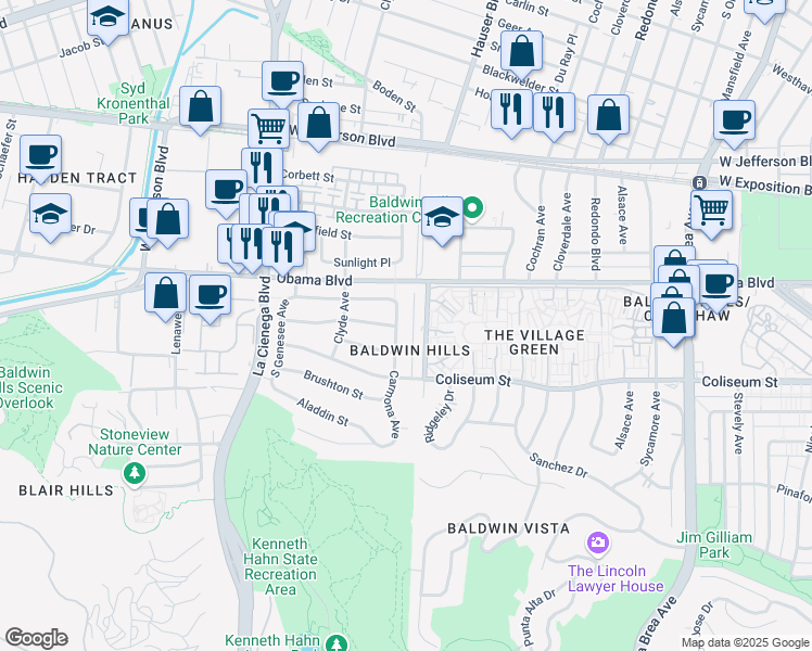 map of restaurants, bars, coffee shops, grocery stores, and more near 3650 Carmona Avenue in Los Angeles