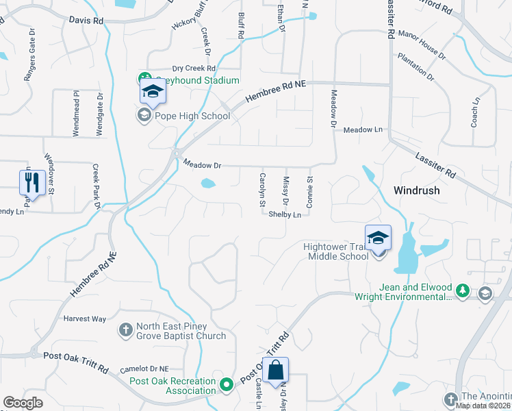 map of restaurants, bars, coffee shops, grocery stores, and more near 2915 Carolyn St in Marietta