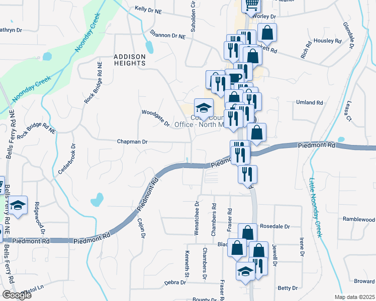 map of restaurants, bars, coffee shops, grocery stores, and more near 2949 Governors Court in Marietta