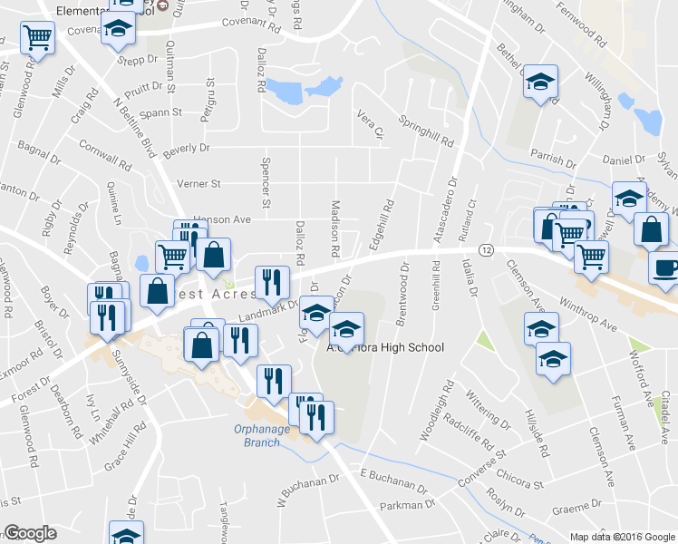 map of restaurants, bars, coffee shops, grocery stores, and more near 3932 Forest Dr in Columbia