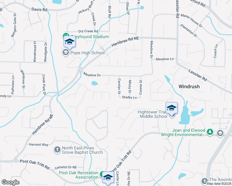 map of restaurants, bars, coffee shops, grocery stores, and more near 2915 Carolyn Street in Marietta