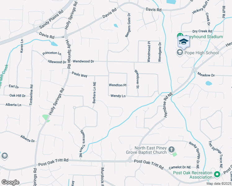 map of restaurants, bars, coffee shops, grocery stores, and more near 2840 Wendy Lane in Marietta