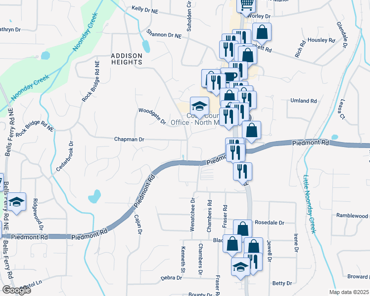 map of restaurants, bars, coffee shops, grocery stores, and more near 2949 Governors Court in Marietta
