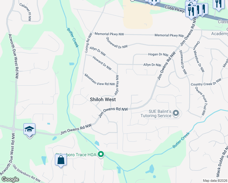map of restaurants, bars, coffee shops, grocery stores, and more near 2699 Allyn Way Northwest in Kennesaw