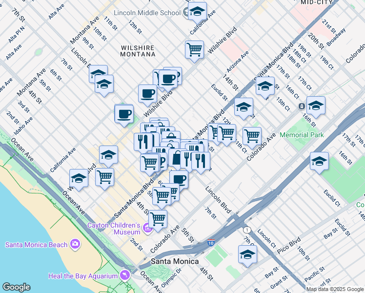 map of restaurants, bars, coffee shops, grocery stores, and more near 825 West Historic Route 66 in Santa Monica