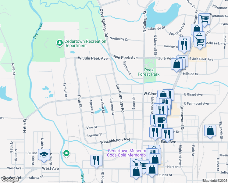 map of restaurants, bars, coffee shops, grocery stores, and more near 409 West Girard Avenue in Cedartown