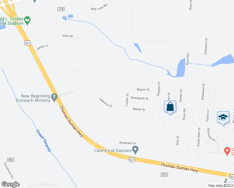 map of restaurants, bars, coffee shops, grocery stores, and more near 3400 Valencia Drive in Dalzell