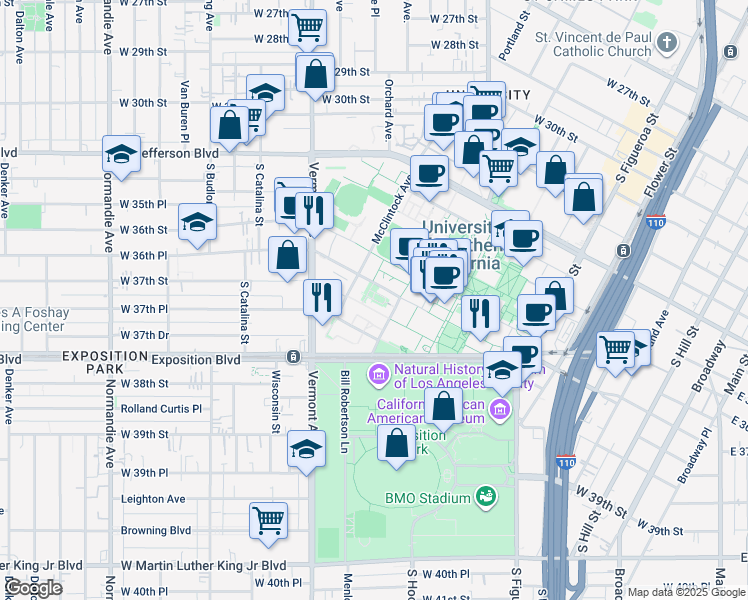 map of restaurants, bars, coffee shops, grocery stores, and more near in Los Angeles
