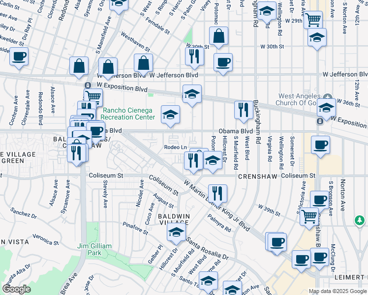 map of restaurants, bars, coffee shops, grocery stores, and more near 4530 Rodeo Lane in Los Angeles