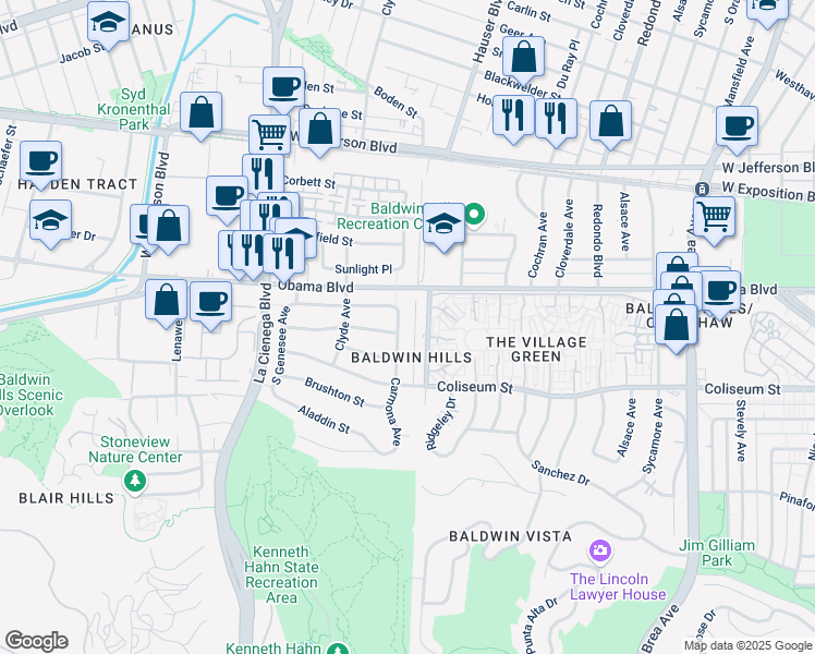 map of restaurants, bars, coffee shops, grocery stores, and more near in Los Angeles