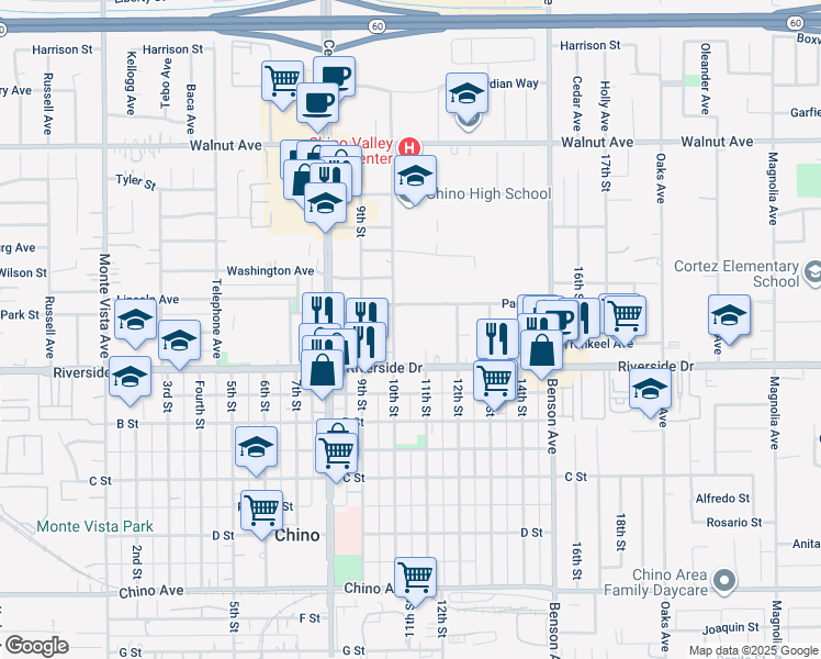map of restaurants, bars, coffee shops, grocery stores, and more near in Ontario