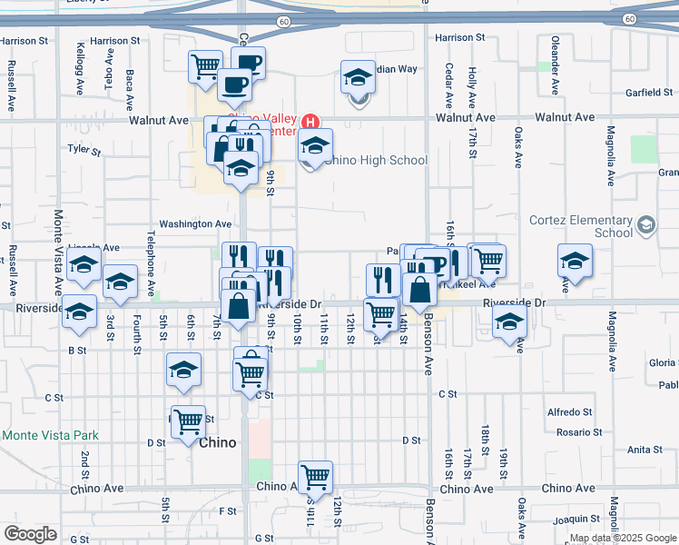 map of restaurants, bars, coffee shops, grocery stores, and more near in Ontario