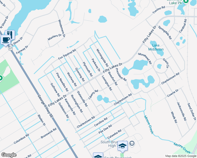 map of restaurants, bars, coffee shops, grocery stores, and more near Island Lakes Drive in BLNG SPG LKS