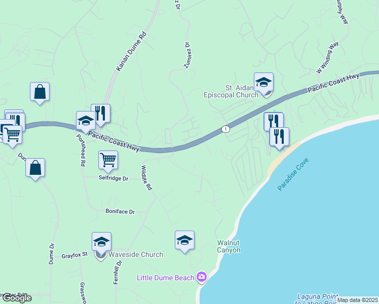 map of restaurants, bars, coffee shops, grocery stores, and more near 28600 Pacific Coast Highway in Malibu