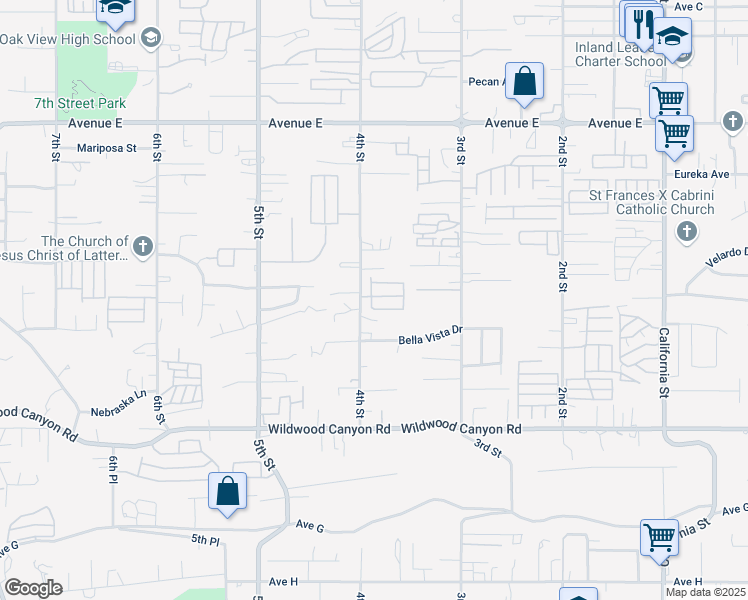 map of restaurants, bars, coffee shops, grocery stores, and more near 12833 4th Street in Yucaipa