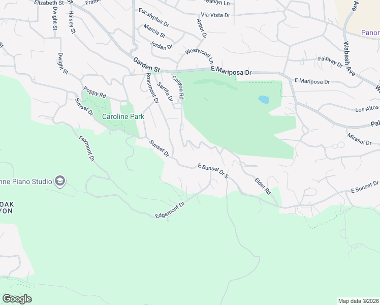 map of restaurants, bars, coffee shops, grocery stores, and more near 1910 Canyon Road in Redlands