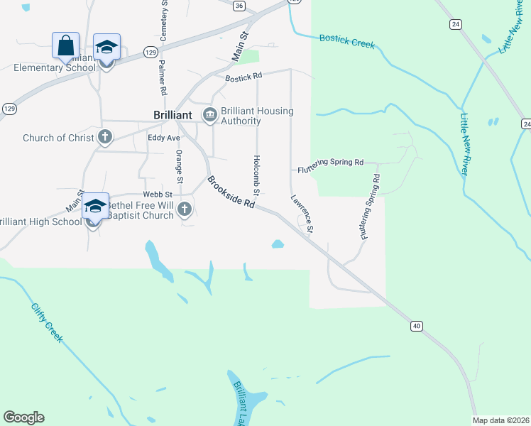map of restaurants, bars, coffee shops, grocery stores, and more near 3457 Brookside Road in Brilliant
