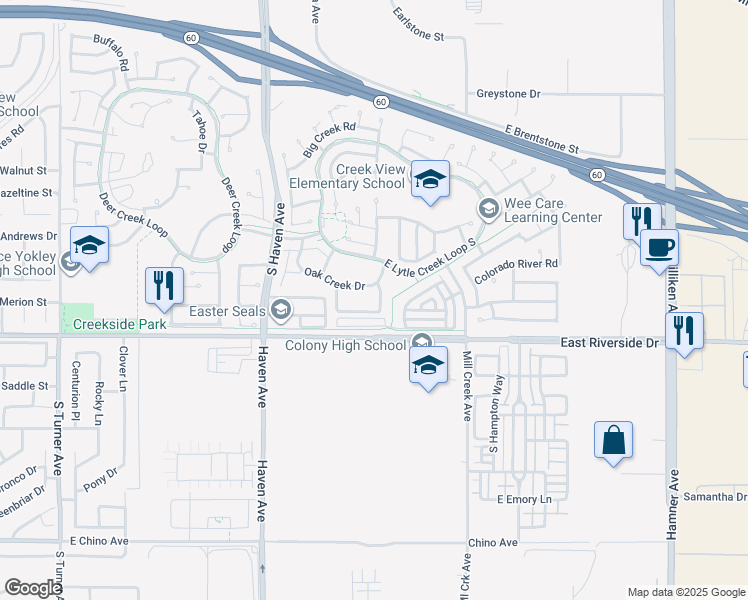 map of restaurants, bars, coffee shops, grocery stores, and more near 3703 Country Oaks Loop in Ontario
