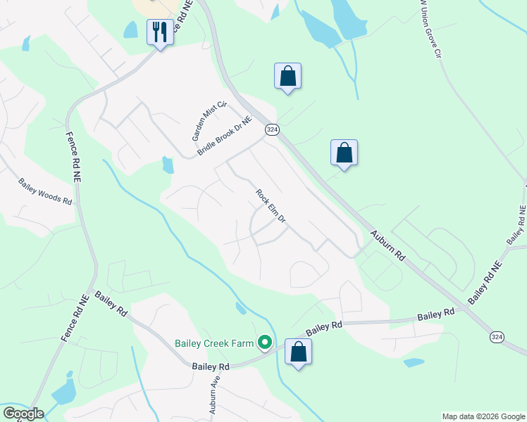 map of restaurants, bars, coffee shops, grocery stores, and more near 3597 Sandy Bank Drive in Auburn