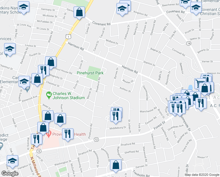 map of restaurants, bars, coffee shops, grocery stores, and more near 1845 Saint Julian Place in Columbia