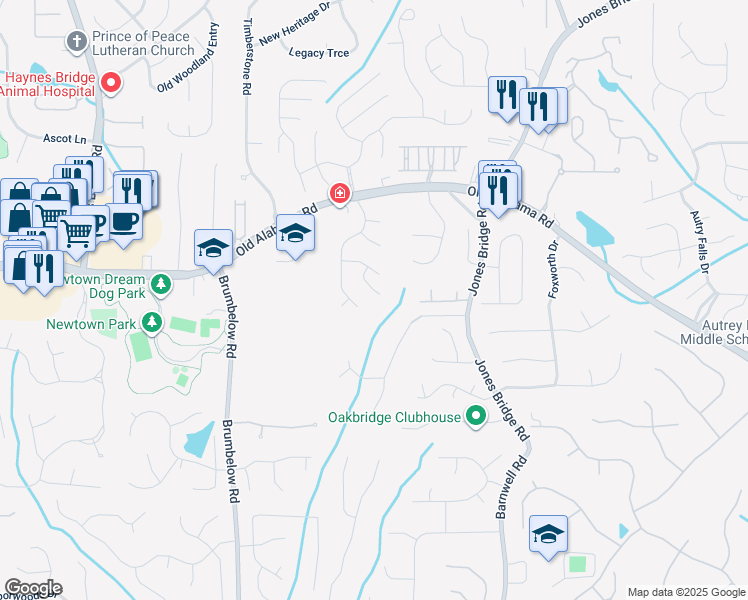 map of restaurants, bars, coffee shops, grocery stores, and more near 310 Preston Oaks Drive in Alpharetta