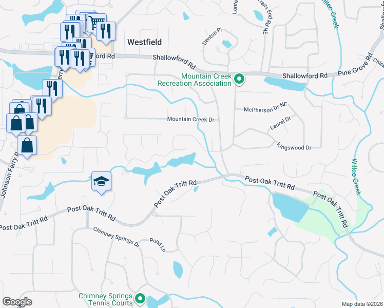 map of restaurants, bars, coffee shops, grocery stores, and more near 4655 Clary Lakes Drive in Roswell