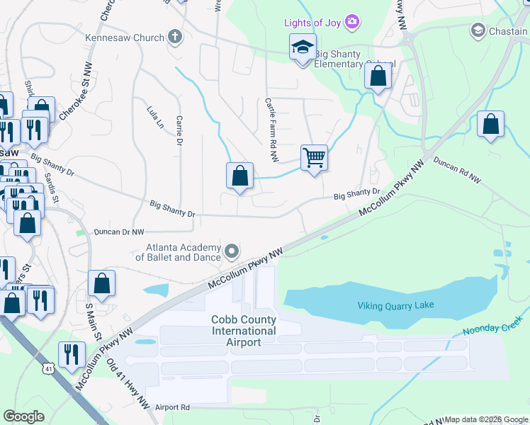 map of restaurants, bars, coffee shops, grocery stores, and more near 1617 Vinebrook Terrace in Kennesaw