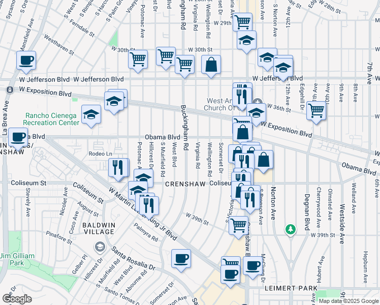 map of restaurants, bars, coffee shops, grocery stores, and more near 3682 Buckingham Road in Los Angeles
