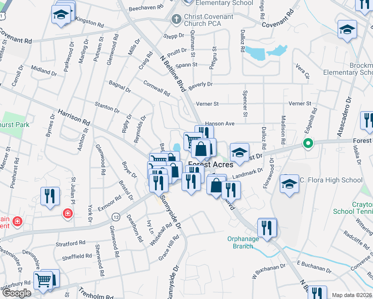 map of restaurants, bars, coffee shops, grocery stores, and more near 38 Carillon Court in Columbia