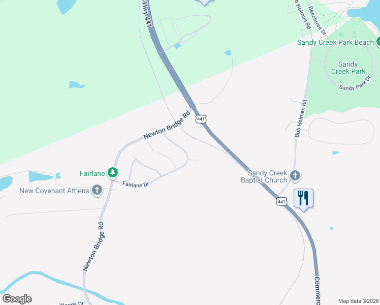 map of restaurants, bars, coffee shops, grocery stores, and more near 264 Fairlane Drive in Athens