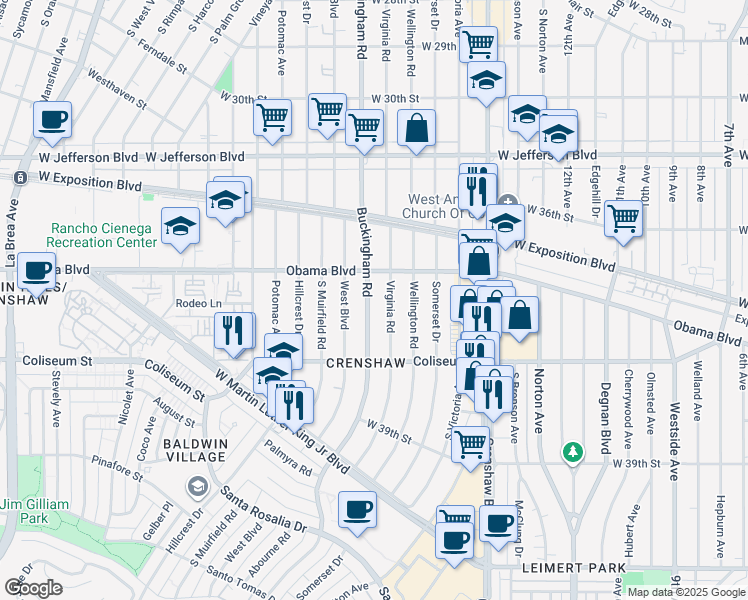 map of restaurants, bars, coffee shops, grocery stores, and more near 3682 Buckingham Road in Los Angeles