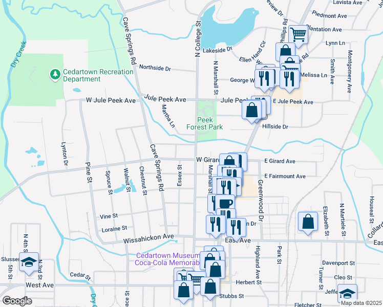 map of restaurants, bars, coffee shops, grocery stores, and more near 503 North College Street in Cedartown