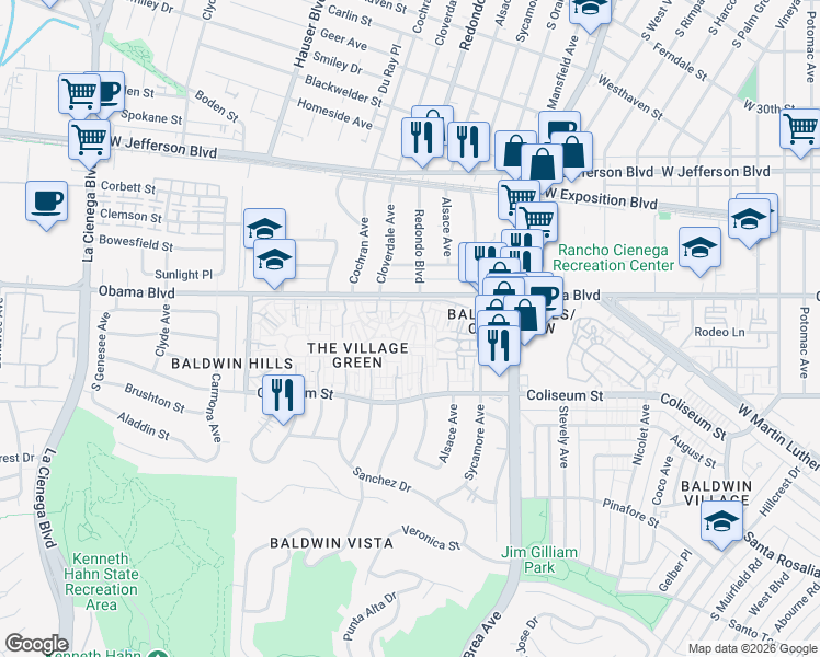 map of restaurants, bars, coffee shops, grocery stores, and more near in Los Angeles