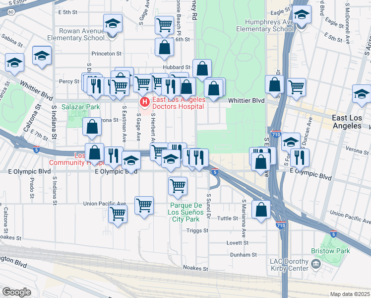 map of restaurants, bars, coffee shops, grocery stores, and more near 4280 Dennison Street in Los Angeles