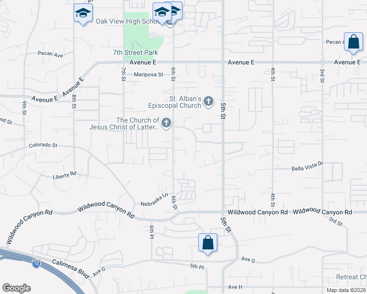 map of restaurants, bars, coffee shops, grocery stores, and more near 34125 Yucaipa Creek Road in Yucaipa
