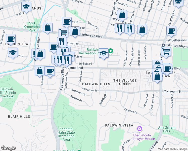 map of restaurants, bars, coffee shops, grocery stores, and more near in Los Angeles