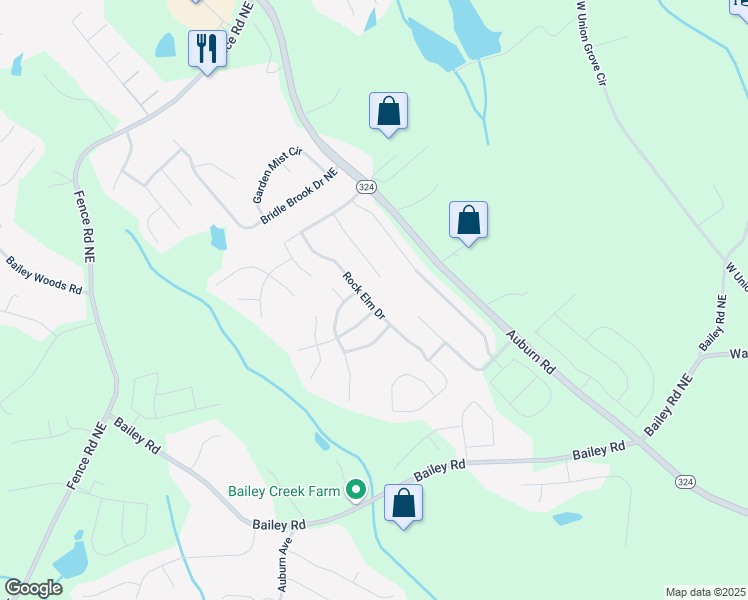 map of restaurants, bars, coffee shops, grocery stores, and more near 1021 Rock Elm Drive in Auburn