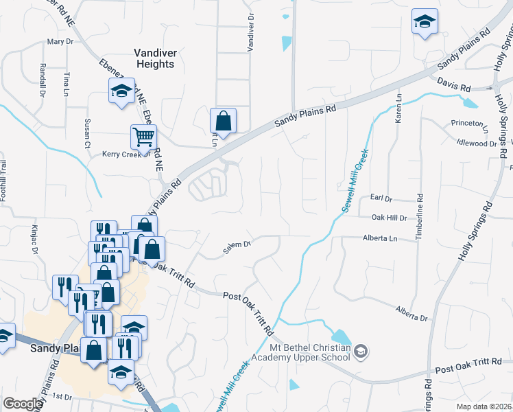 map of restaurants, bars, coffee shops, grocery stores, and more near 2978 Sloans Way in Marietta