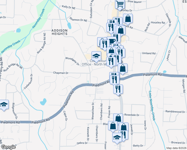 map of restaurants, bars, coffee shops, grocery stores, and more near 2949 Governors Court in Marietta
