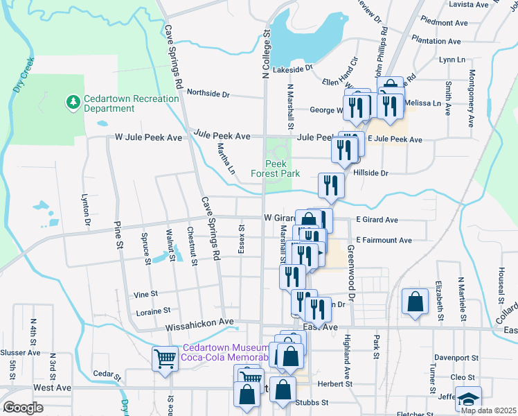 map of restaurants, bars, coffee shops, grocery stores, and more near 503 North College Street in Cedartown